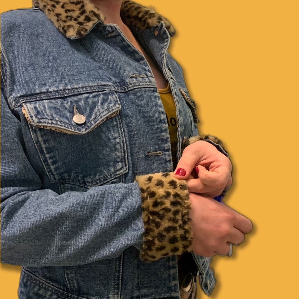 Esprit Leopard Trim Denim Jacket